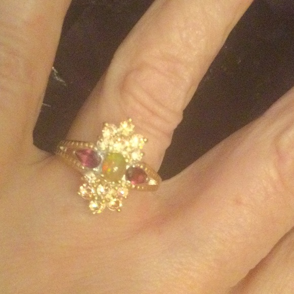 Genuine Fiery Opal & Garnet Ring